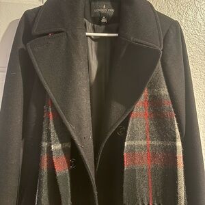 London Fog Women's Black and Red Plaid Trench Coat